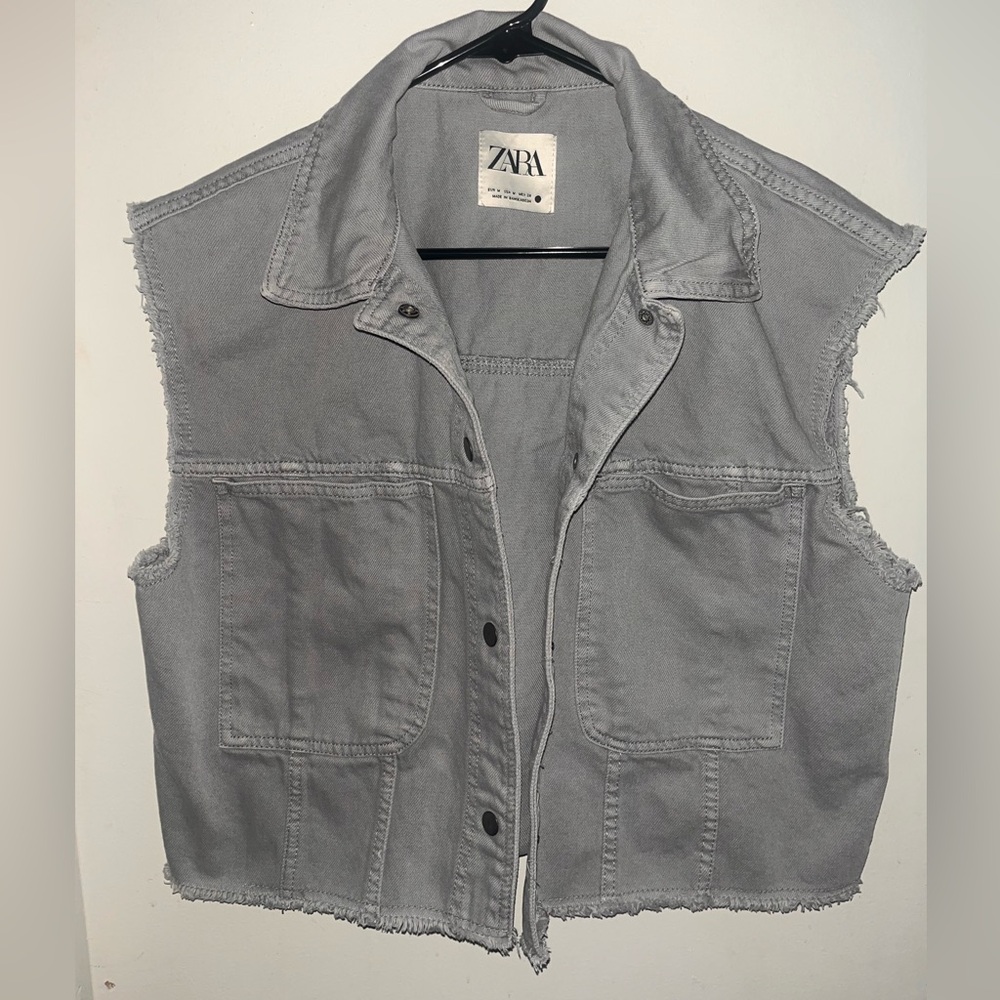 ZARA Light Gray Denim Vest with Button Front